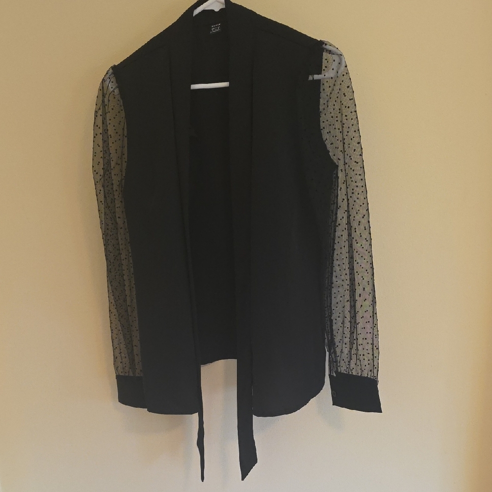 SHEIN Black Elegant Blouse With Sheer Slevesp, Size S